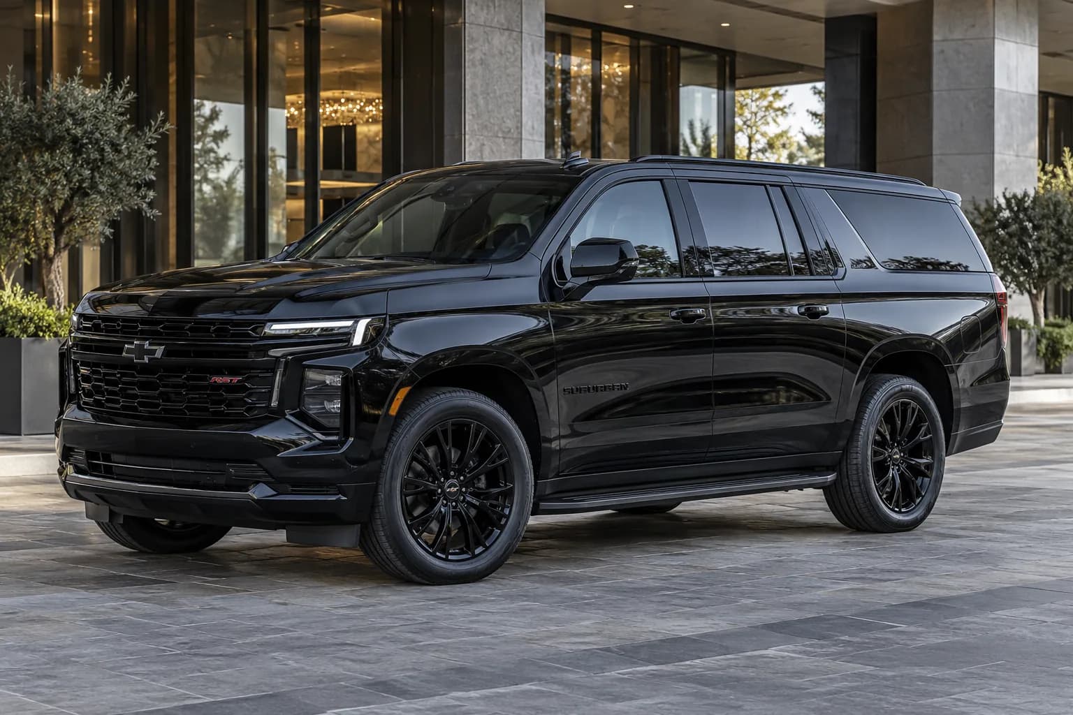 Black Chevrolet Suburban outside a hotel for Staten Island car service