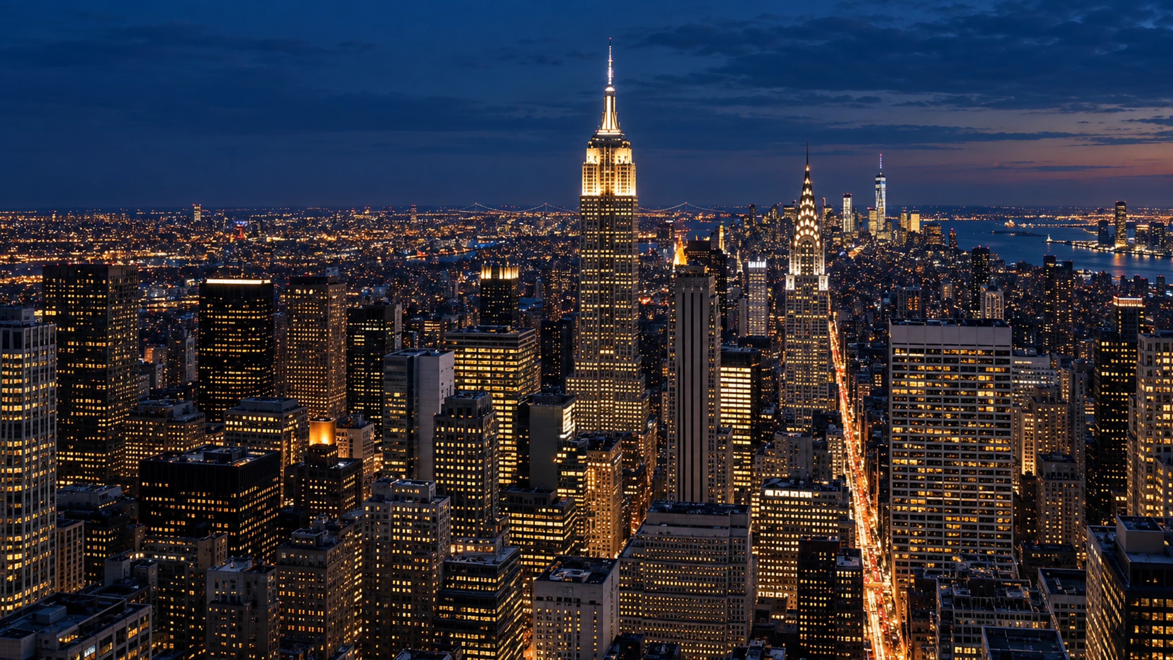 New York skyline at dusk