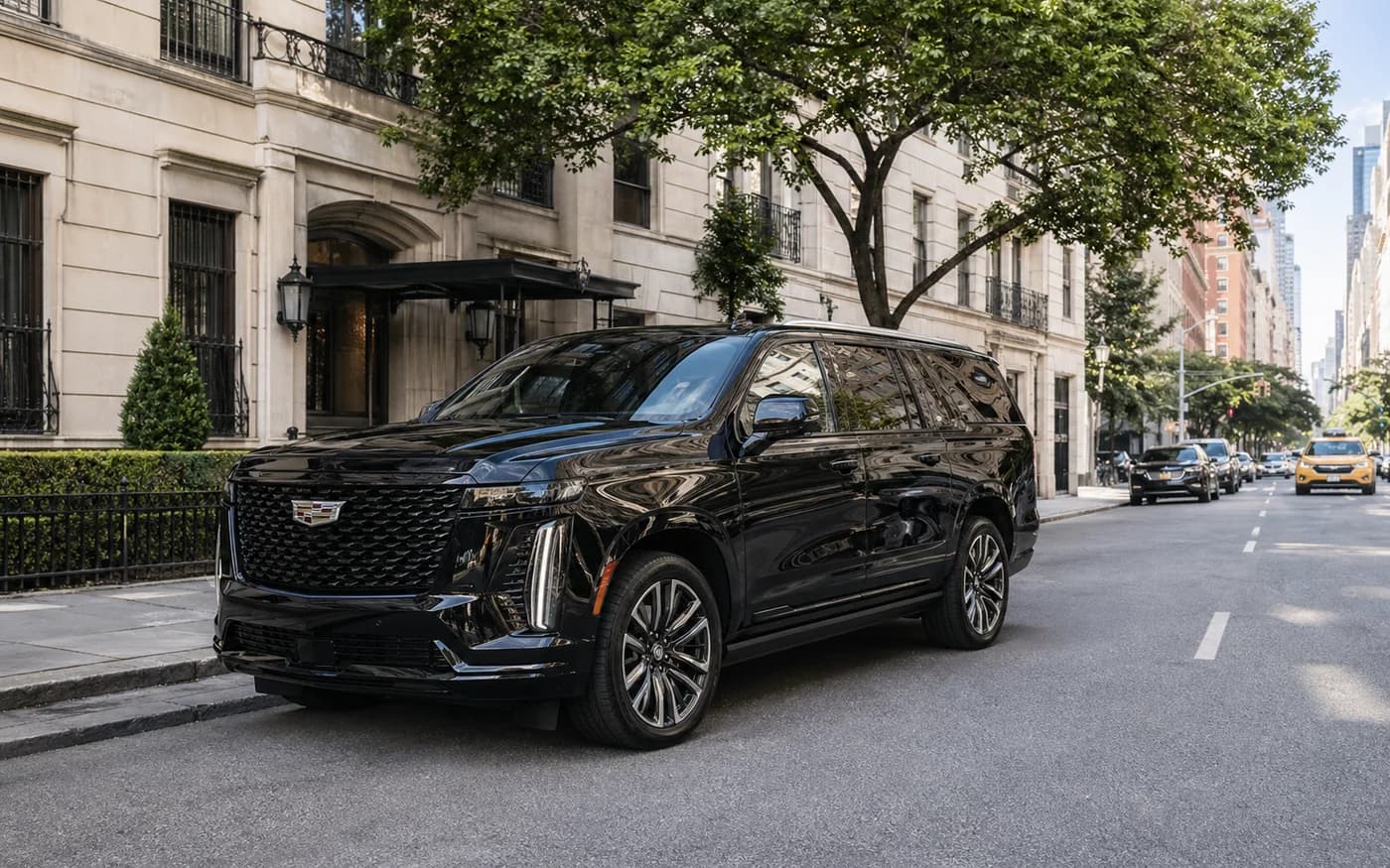 Black Cadillac Escalade parked on a Manhattan street