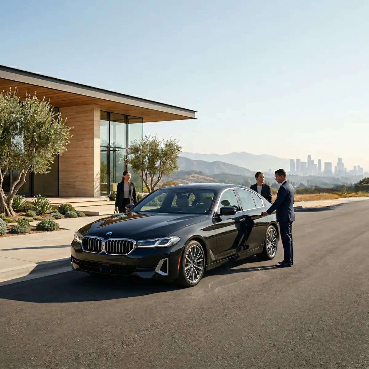 Luxury chauffeured vehicle on a long-distance road journey