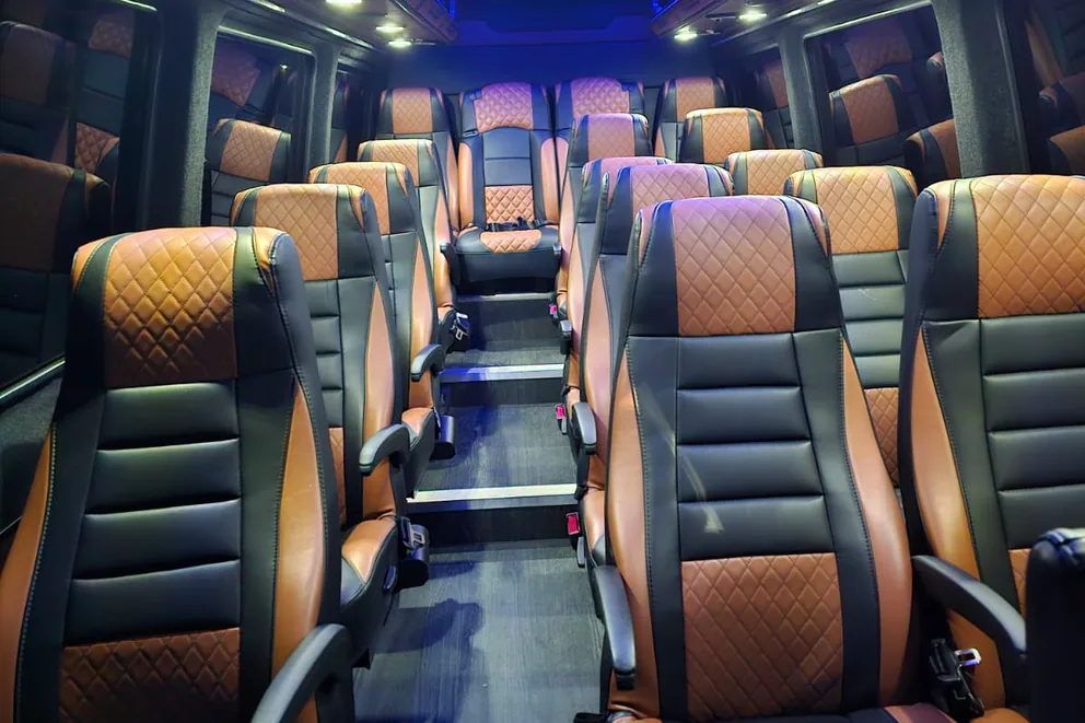 Executive Sprinter cabin with forward-facing passenger seats
